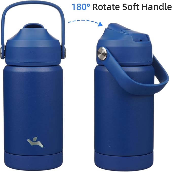 Konokyo Insulated Water Bottle with Straw Lid,12 oz Stainless Steel Vacuum Metal Bottle with Silicone Handle,Klein Blue