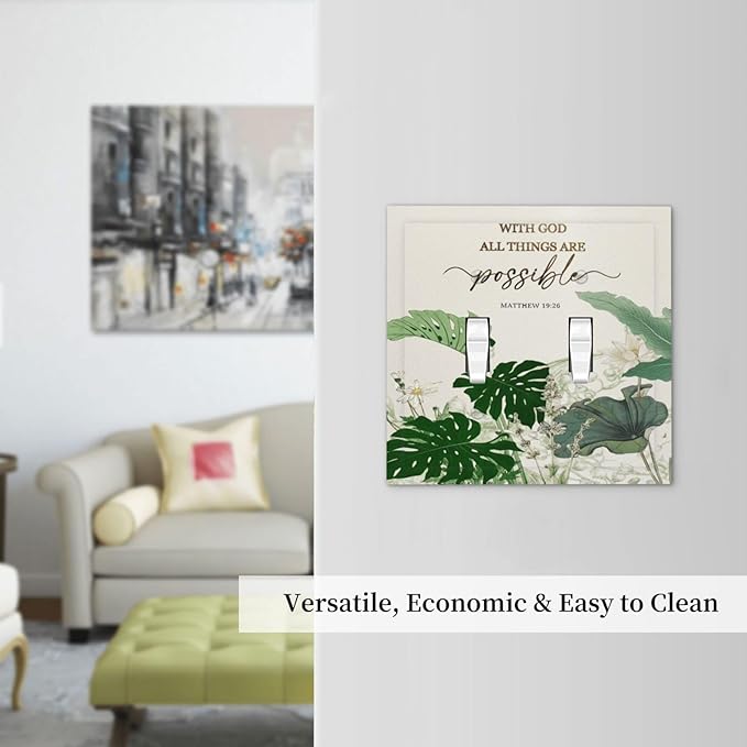 Decorative Light Switch Cover Plate Boho Green Monstera Leaf Inspirational Quotes 2 Gang Outlet Covers Double Toggle Wall Plates for Electrical Switch Plate Covers Faceplate