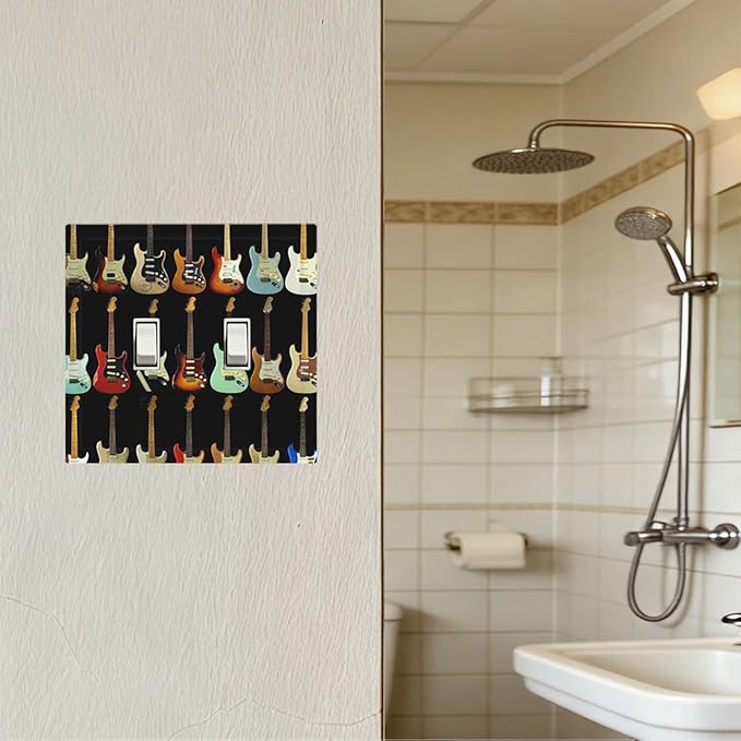 Vintage Electric Guitar Collection Double Toggle Switch Cover - 2-Gang Standard US Size Rock & Roll Guitar Light Switch Covers for Music Studio Decor