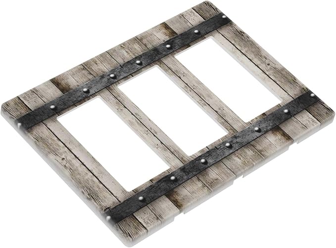 Western Country Farmhouse Style Decorative Triple Decorator Light Switch Cover Cabin Barn Garage Faceplate, Old Distressed Rustic Vintage Retro 3 Gang GFCI/Rocker Electrical Wall Plate Outlet Cover