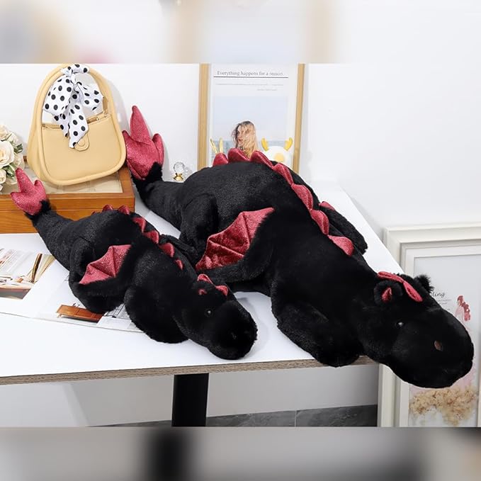 27.5" 2Lbs Weighted Stuffed Animal, Soft and Sturdy Weighted Dragon Plush for Kids and Adults, Small Black Dragon Stuffed Animal