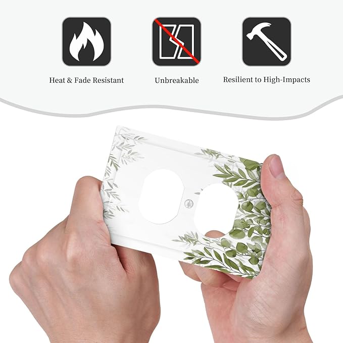 Green Eucalyptus Plant Leaves Vine Outlet Covers 1 Gang Duplex Light Switch Cover Decorative Switch Plates Electrical Receptacle Faceplate Wall Plate for Bed Room Living Room Decor