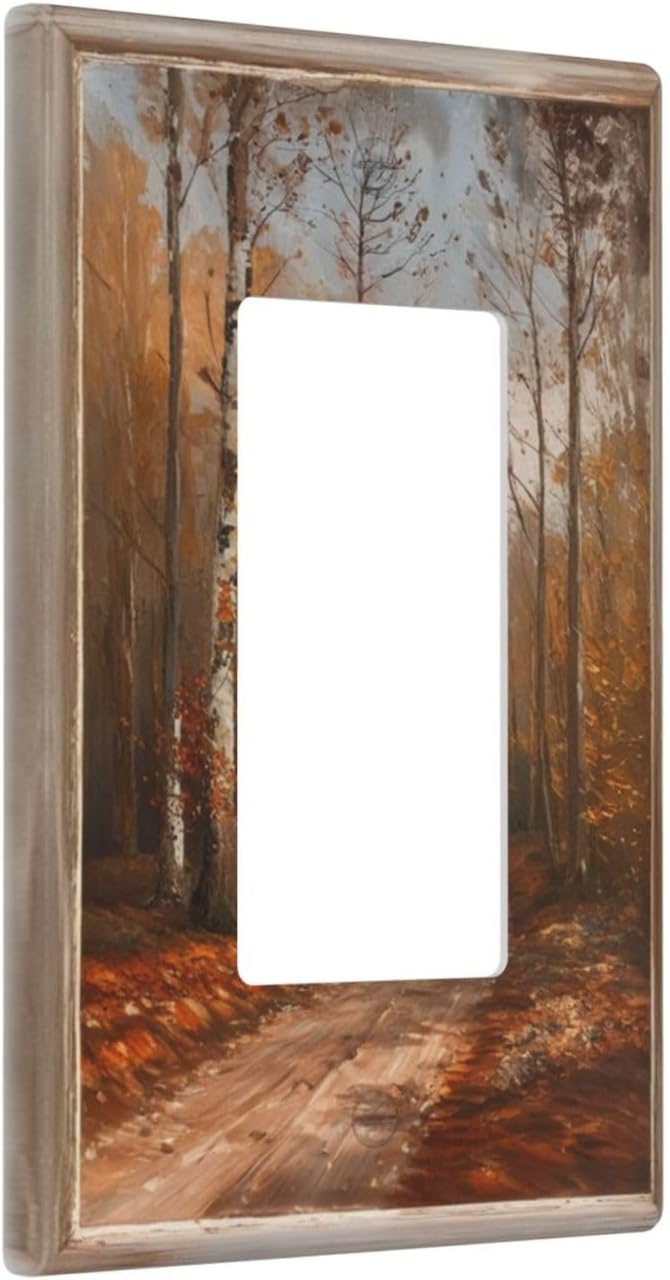 Decorative Art Light Switch Covers Maple Path 1 Gang Rocker Wall Plate Switchplate Electrical Faceplate for Home Decor