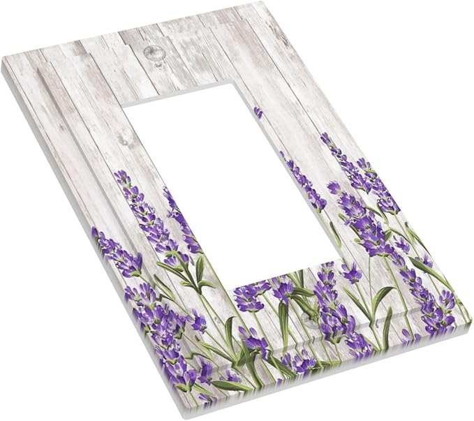 Purple Lavender Rustic Wooden Flowers Floral Plant Decorative Outlet Covers 1 Gang Single Rocker Light Switch Cover Plate Wall Plates GFCI Faceplate for Farmhouse Living Room Decor