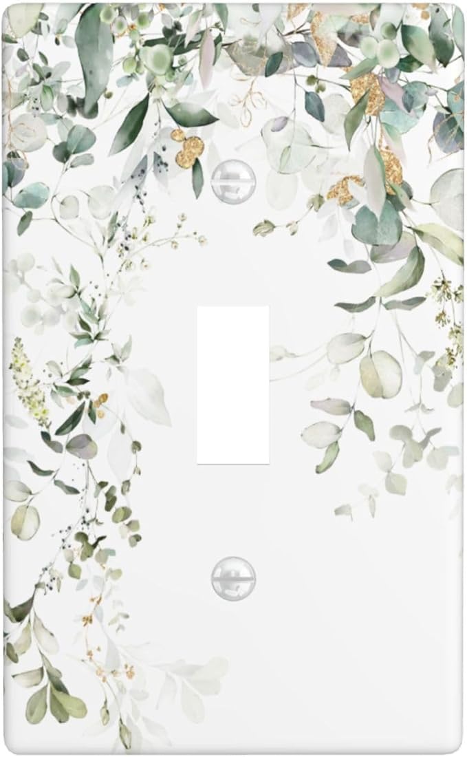 Green Leaves Watercolor Light Switch Cover Plates Decorative Single Toggle Wall Plate, 1 Gang Lightswitch Cover