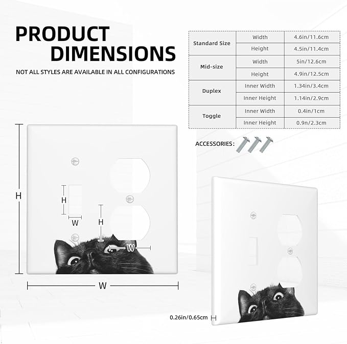 Peeping Black Cat Cute Animals Wallplates 1 Toggle 1 Duplex Switch Plate Electrical GFCI Faceplate Decorative Light Switch Covers for Kids Room Home Decor