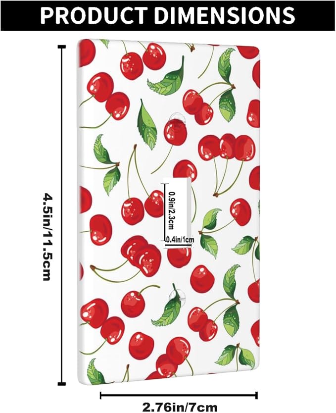 Cherry Fruits 1 Gang Light Switch Cover Red Cherry with Green Leaves Single Toggle Wall Plate Electrical Switchplate Decorative Faceplate for Home & Office 4.5 x 2.76 Inch