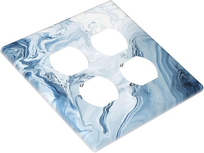 Blue Marble Abstract Ombre Chic Luxury Print Outlet Covers 2 Gang Double Duplex Decorative Light Switch Covers Electrical Wallplates Socket Faceplate for Bathroom Living Room Decor