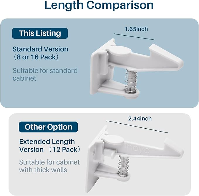 Inaya 16-Pack Cabinet Locks (Standard Length), Child Safety Latches - Baby Proofing Cabinets and Drawer Locks - 3M Adhesive - No Drilling & No Tools Required - Child Proof Your Home