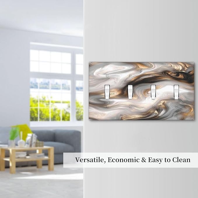 Light Switch Covers Grey Brown Swirl Marble Texture Quad Toggle Electrical Faceplate 4 Gang Wall Plate Decorative Switch Plates For Bathroom Kitchen Decor