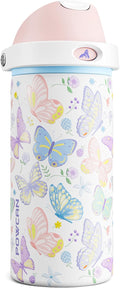 POWCAN 18 oz Insulated Water Bottle: 2-in-1 Push-Button Spout & Quick-Flip Straw Lid, Leakproof, Cold 24Hrs, Fits Car Cup Holder, Stainless Steel Bottle for Sports, Travel, School (Butterfly Garden)