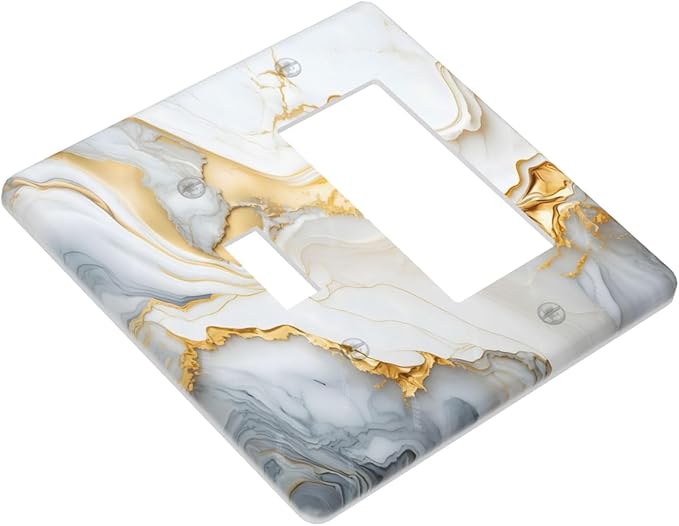 Exquisite White Gold Marble Abstract Luxurious Print Outlet Covers 1 Toggle 1 Rocker Combination Decorative Wall Plate Electrical Switch Plates Light Switch Cover Plate for Bathroom Kitchen Decor