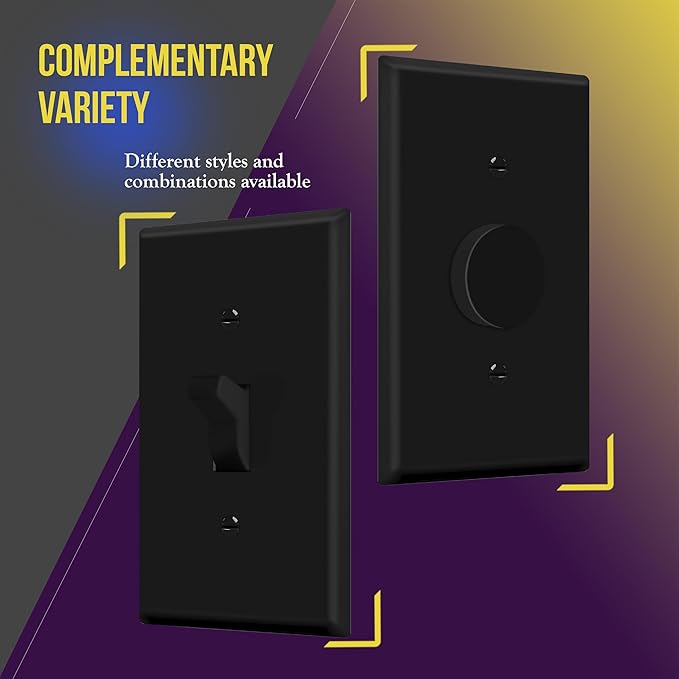 ENERLITES Toggle Light Switch Wall Plate, Gloss Finish, Mid-Size Single Gang 4.88" x 3.11", Unbreakable Polycarbonate Thermoplastic, UL Listed, 8811M-BK, Black
