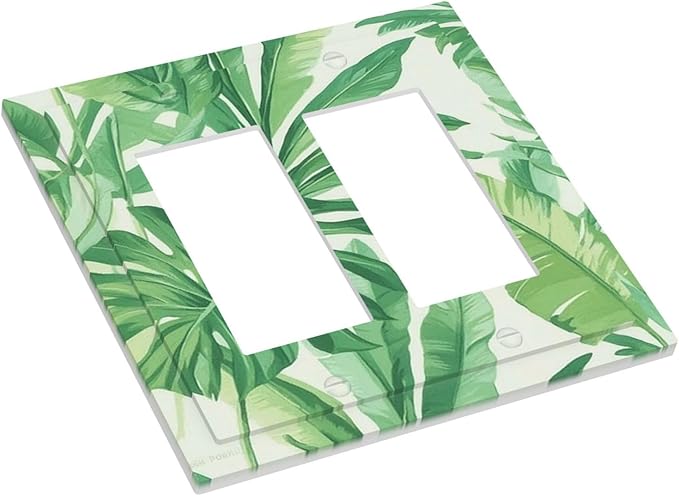 Decorative Outlet Covers Tropical Palm Tree Leaf Green Plant 2 Gang Double Gfci Rocker Electrical Wall Panels Light Switch Cover Plate For Bed Room Living Room Decor