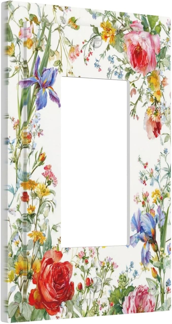 Decorative Outlet Covers Rustic Red Flower Garden Floral 1 Gang Rocker Light Switch Cover Plate Single Wall Plates for Electrical Switch Plate Covers Faceplate for Country Home Decor