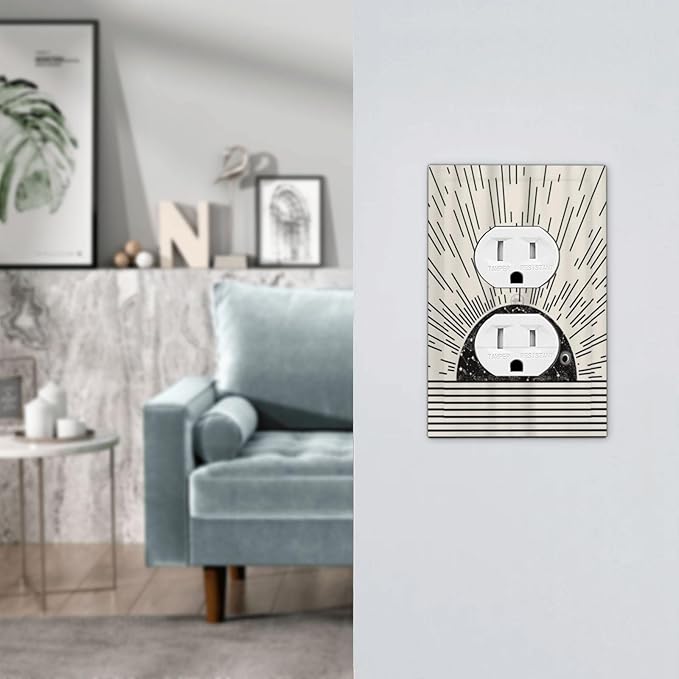 Mid Century Boho Sun Abstract Black Sunrise Horizon Single Duplex Wall Plate Covers Light Switch Cover 1 Gang Outlet Plate Decorative Switchplate Covers Electrical Faceplate for Bedroom Decor