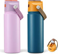 2 PACK 18 OZ Water Bottle for Kids, Stainless Steel Double Insulated Sports Water Bottle, Leak Proof Straw Cup for School, Gifts and Travel, BPA Free (Light Pink, Dark Blue)