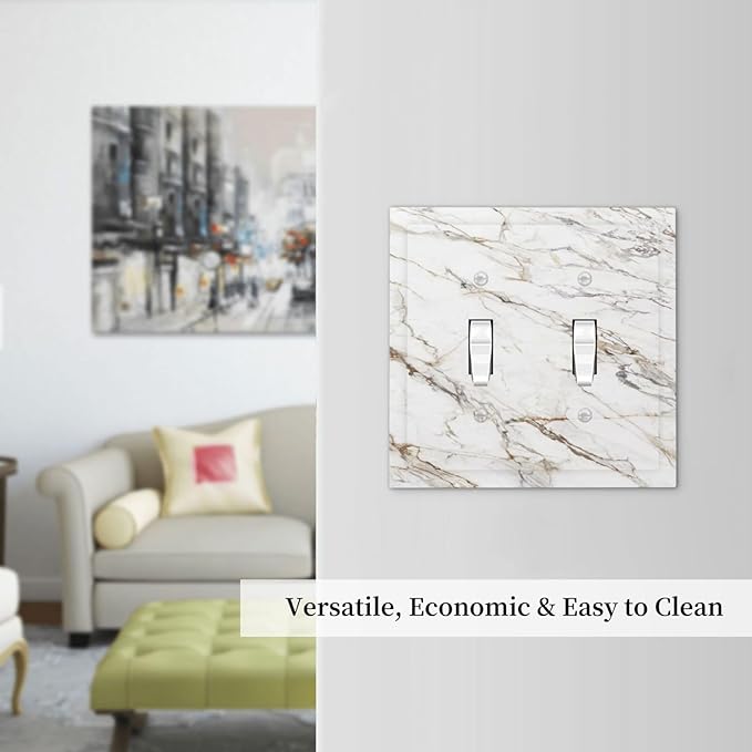 Light Switch Cover Plate White Brown Marble Abstract Modern Luxury 2 Gang Double Toggle Decorative Switch Plates Plug Cover Wall Plates Electrical Faceplate for Bathroom Kitchen Decor