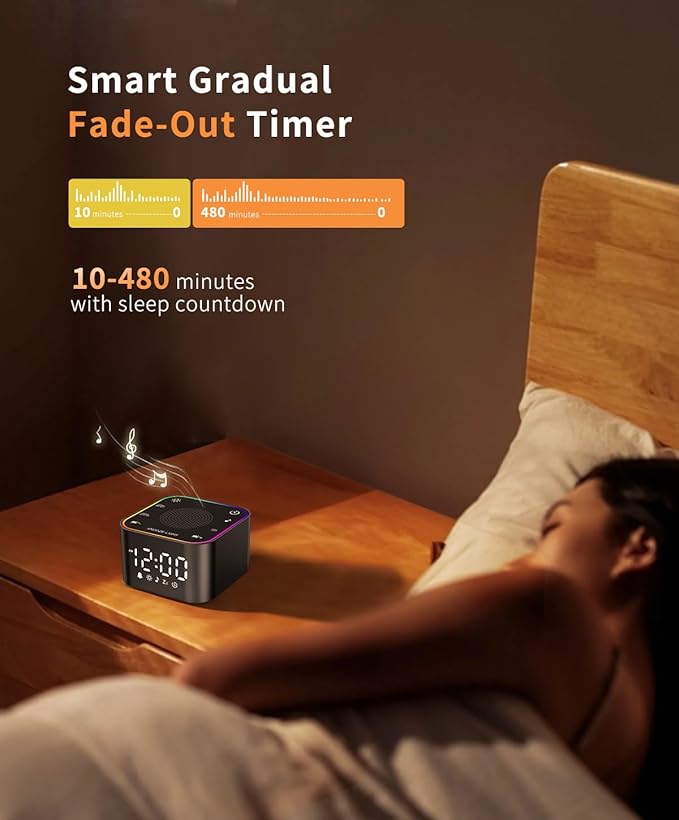White Noise Sound Machine, Alarm Clock with Sound Machine for Sleeping, White Noise Machine with Digital Clock for Bedrooms, RGB Night Light, 30 Soothing Sounds for Baby Kids Adults
