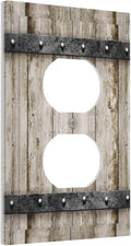 Retro Rustic Western Country Farm Wooden Plank Barn Cabin Wood Door 1 Gang Electrical Device Duplex Receptacle Light Switch Outlet Cover Wall Plate Electric Plug Socket Cover Decorative Switchplate