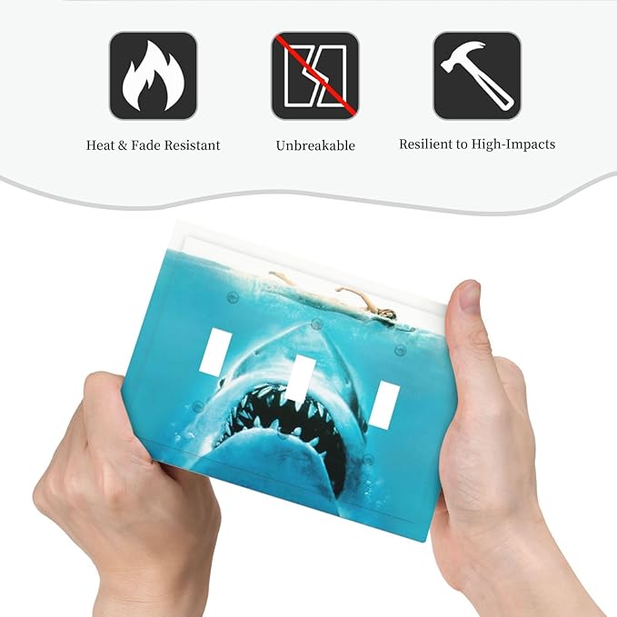 Beach Shark Oceanjaws Movie Vintage Look Decorative Switch Plates 3 Gang Wall Plate Triple Toggle Light Switch Cover Faceplate Electrical Wall Panels for Bathroom Kids Room Decor