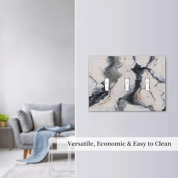 Abstract Marble Textured Modern Luxury Print Decorative Switch Plates 3 Gang Wall Plate Triple Toggle Light Switch Cover Faceplate Electrical Wall Panels for Bathroom Kitchen Decor