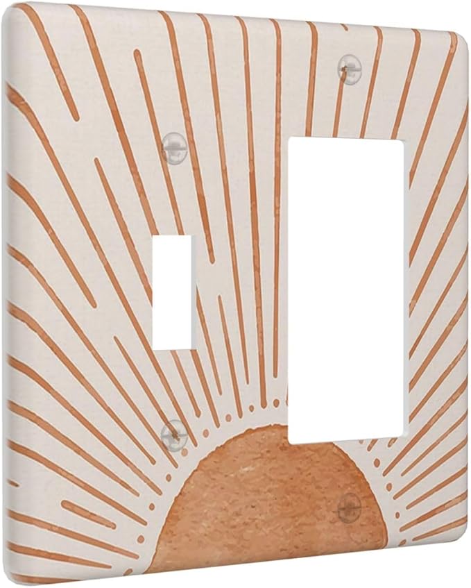 60s Orange Vinrage Boho Sun 2 Gang Single Toggle/Rocker Combination Light Switch Cover Decorative Wall Plate Cover Electrical Faceplate Art Decor
