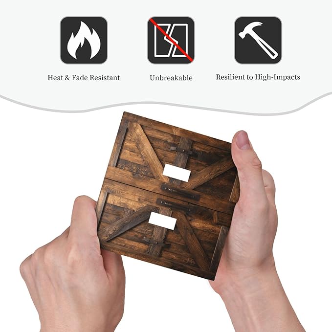Decorative Light Switch Cover Plate Retro Brown Wood Barndoor 2 Gang Outlet Covers Double Toggle Wall Plates for Electrical Outlets Switch Plate Covers Faceplate for Farmhouse Decor