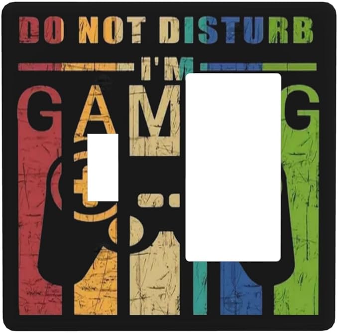 Gamepad Game Videos Gaming Playroom Gamer 2 Gang Single Toggle/Rocker Combination Outlet Light Switch Cover Teen Boy Kid Playing Room Decorative Combo Device 1-Toggle 1-Rocker/Decorator Wall Plate
