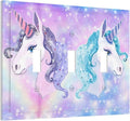 Cute Colorful Purple/Blue Rainbow Unicorn 3 Gang Toggle Light Switch Cover, Cute Kid Girls Girly Fantasy Decorative Three Device Triple Toggle Switch Face Wall Plate Electrical Decorator Outlet Cover