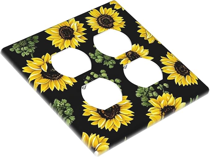 Outlet Covers Floral Sunflower Plants Flowers 2 Gang Double Duplex Decorative Light Switch Covers Electrical Wallplates Socket Faceplate For Bed Room Farmhouse Decor
