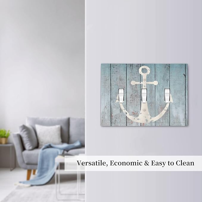 Anchor Rustic Sailing Nautical Wooden Planks Marine Decorative Switch Plates 3 Gang Wall Plate Triple Toggle Light Switch Cover Faceplate Electrical Wall Panels for Bathroom Farmhouse Decor