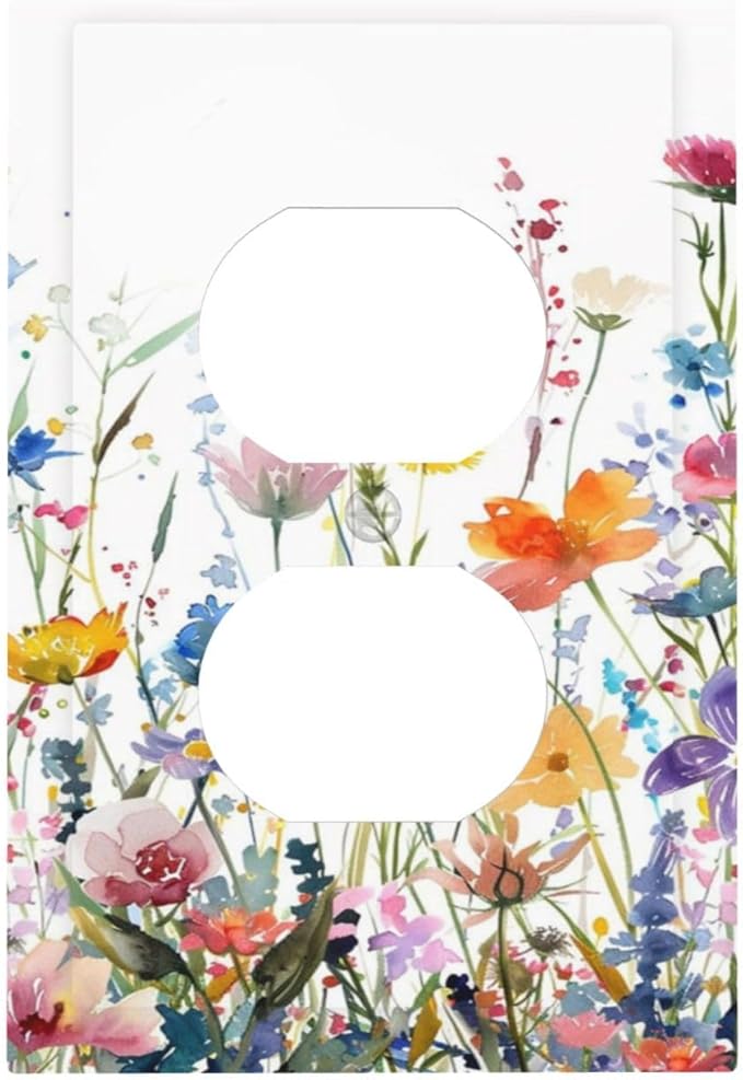 Watercolor Wildflowers Colorful Floral Plant Outlet Covers 1 Gang Duplex Light Switch Cover Decorative Switch Plates Electrical Receptacle Faceplate Wall Plate for Bedroom Living Room Decor