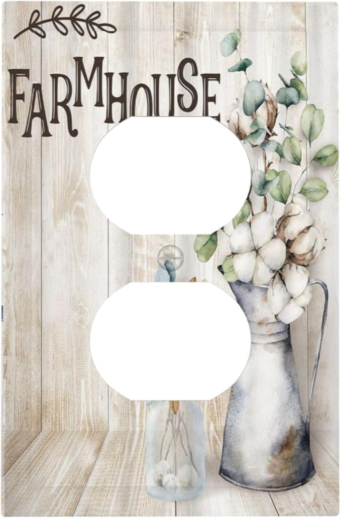 Decorative Switch Plate Covers Farmhouse Floral Cotton 1 Gang Receptacle Duplex Wall Plate Light Switch Cover Single Dual Device Outlet Plate Rustic Country Flower Electrical Faceplate