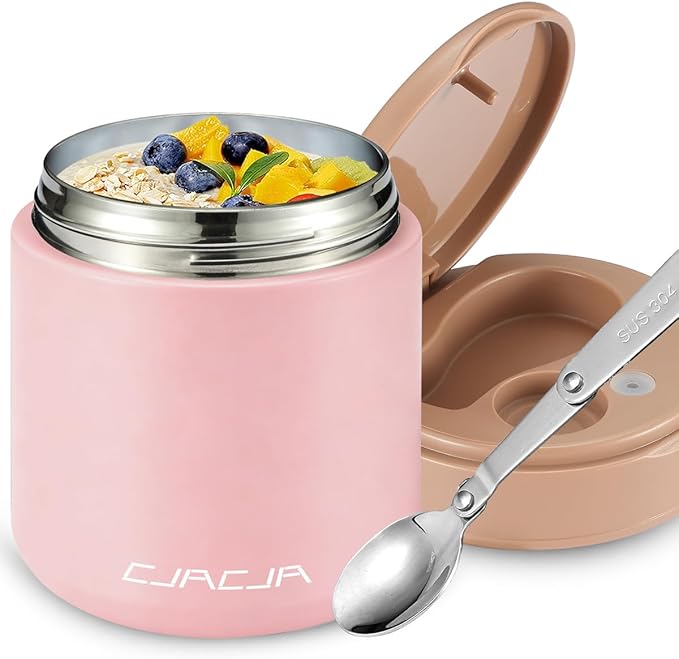 Thermo for Hot Food Kids - 15.2oz, Leak Proof Insulated Food Jar, Soup Thermo, Insulated Lunch Containers, Termos Para Comida Caliente, Wide Mouth Lunch Box with Folding Spoon and Handle