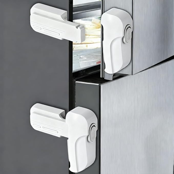 2-Pack Fridge Lock for Kids, Baby Proof Refrigerator Lock & Freezer Lock, Dual Mode Fridge Child Lock, Refrigerator Door Lock to Keep Freezer Door Closed, Toddler & Pet Safe (White)