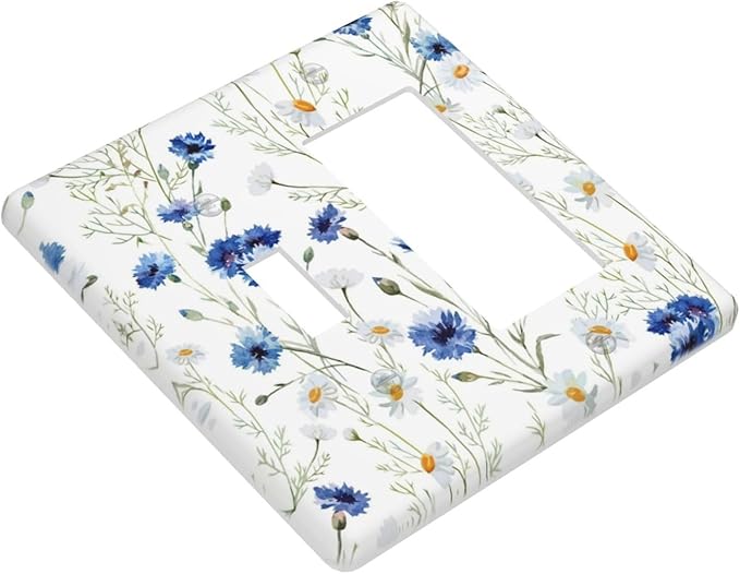 Outlet Covers Watercolor Daisy Blue Floral Vintage Plant 2 Gang Combo Light Switch Cover Plate Toggle Rocker Wallplates Decorative Switch Plates and Outlet Covers for Bedroom Home Decor