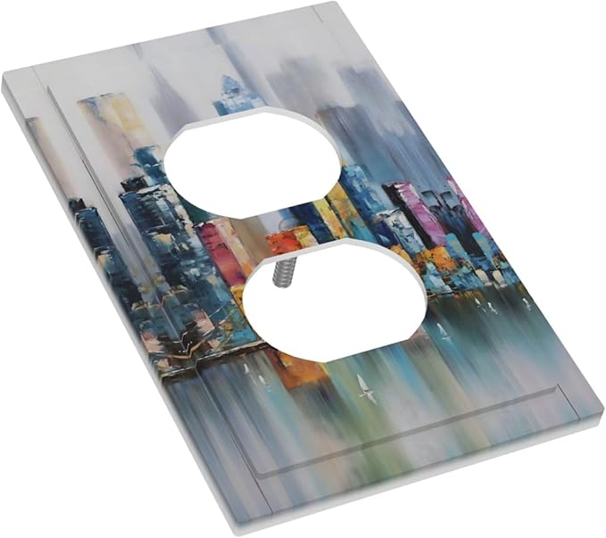 Colorful Nyc Skyline Textured Modern Abstract Outlet Covers 1 Gang Duplex Light Switch Cover Decorative Switch Plates Electrical Receptacle Faceplate Wall Plate for Bedroom Living Room Decor