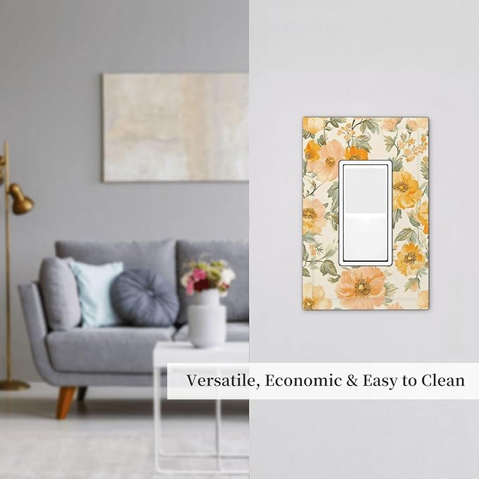 Decorative Outlet Covers Vintage Floral Pastel Flower Pattern 1 Gang Single Rocker Light Switch Cover Plate GFCI Wall Plates Electrical Switch Plate Cover for Bedroom Cabin Decor