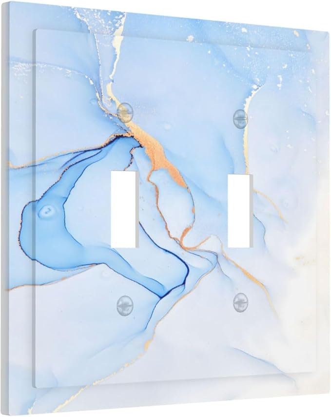 Modern Art Blue Gold Marble Abstract Luxury Print Decorative Switch Plates 2 Gang Double Toggle Outlet Light Switch Cover Wall Plate Electrical Faceplate for Bathroom Living Room Decor