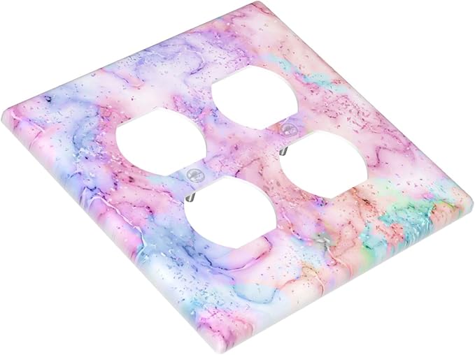 Decorative Outlet Covers Pink Purple Gold Abstract Marble Texture 2 Gang Double Duplex Light Switch Cover Wall Plates Electrical Socket Cover Art Faceplate for Bedroom Bathroom
