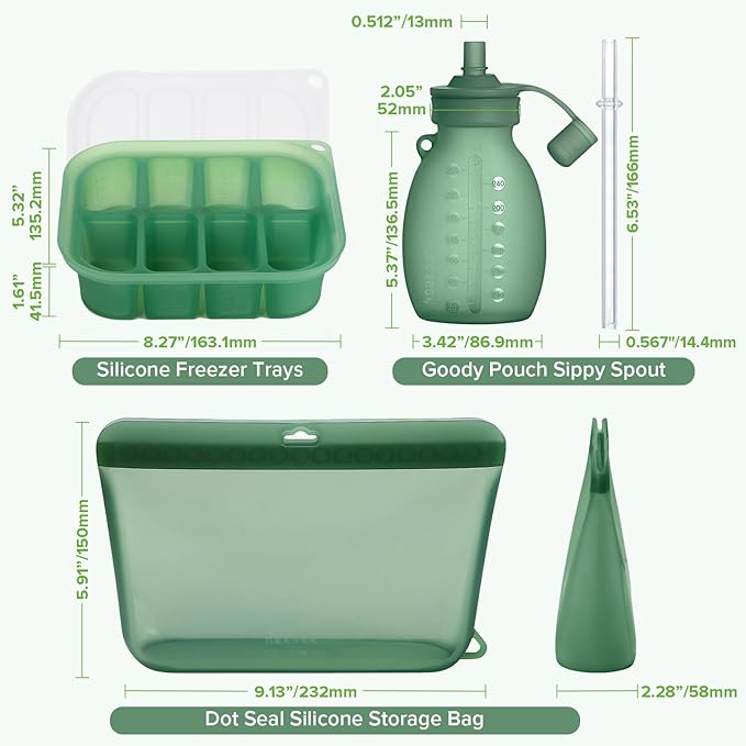 Haakaa Flexi-Prep, Store & Feed Combo, Breastmilk Storage & Baby Food Freezer Tray Set with Silicone Freezer Trays, 1000ml Silicone Storage Bag & Refillable Baby Food Pouch