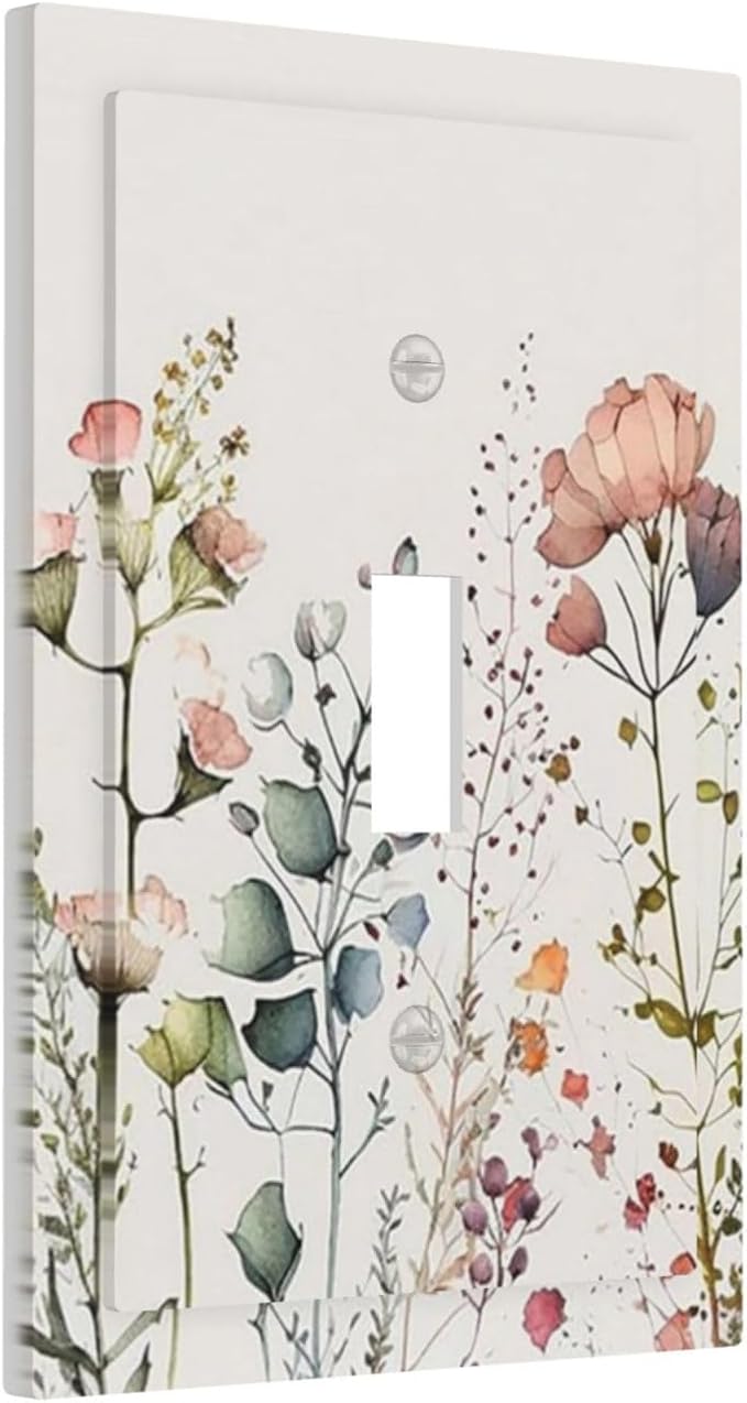 Beige Wild Flower Floral Blossom Single Toggle Light Switch Plate Outlet Cover Decorative One Device Wall Plate 1-Gang Electrical Switch Faceplate