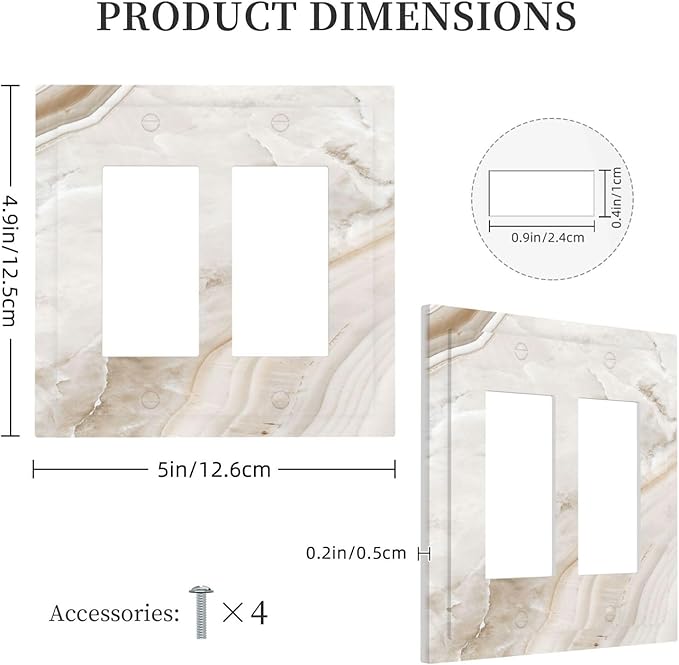 Decorative Outlet Covers Beige Marble Pattern 2 Gang Double GFCI Rocker Electrical Wall Panels Light Switch Cover Plate for living Room Bedroom Decor