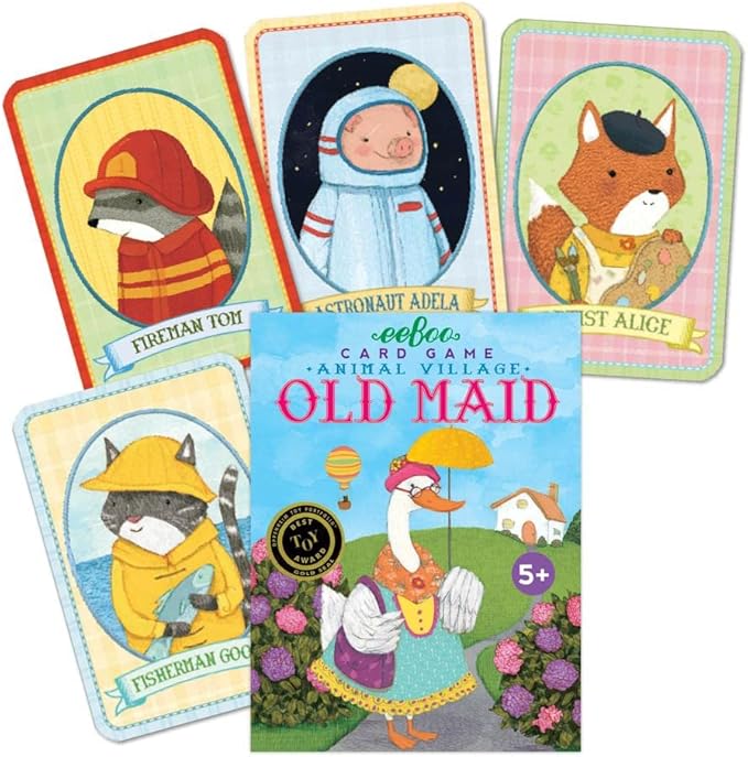 eeBoo Animal Old Maid Playing Card Game - 50 Animal Themed Cards, Classic Matching Card Game, Durable Oversized Cards, Screen-Free Fun, Ages 5+