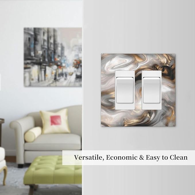 Decorative Outlet Covers Grey Brown Swirl Marble Texture 2 Gang Double Gfci Rocker Electrical Wall Panels Light Switch Cover Plate For Bathroom Kitchen Decor