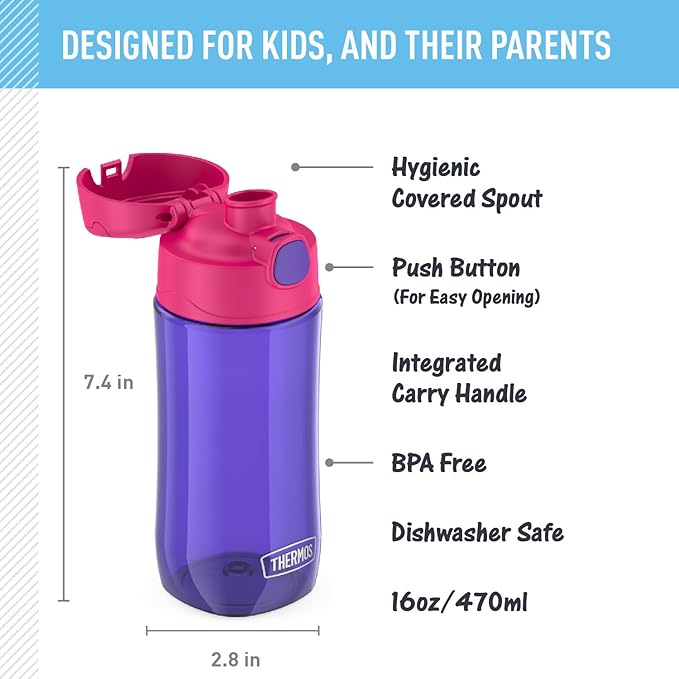 THERMOS FUNTAINER 16 Ounce Plastic Hydration Bottle with Spout, Purple