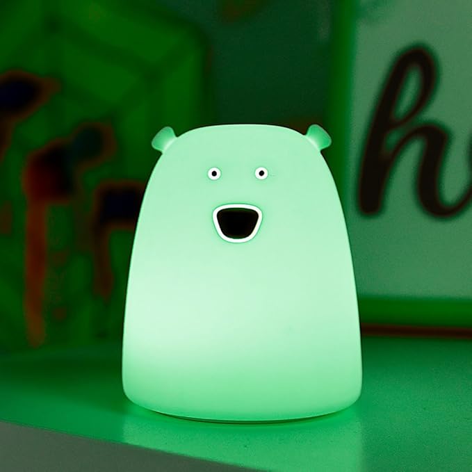 Portable Silicone LED Cartoon Night Light for Kids USB Rechargeable, Warm/White Light, 7-Color Changeable Light, Cute Children Night Lamp for Baby, Bedroom and Nursery (Bear)