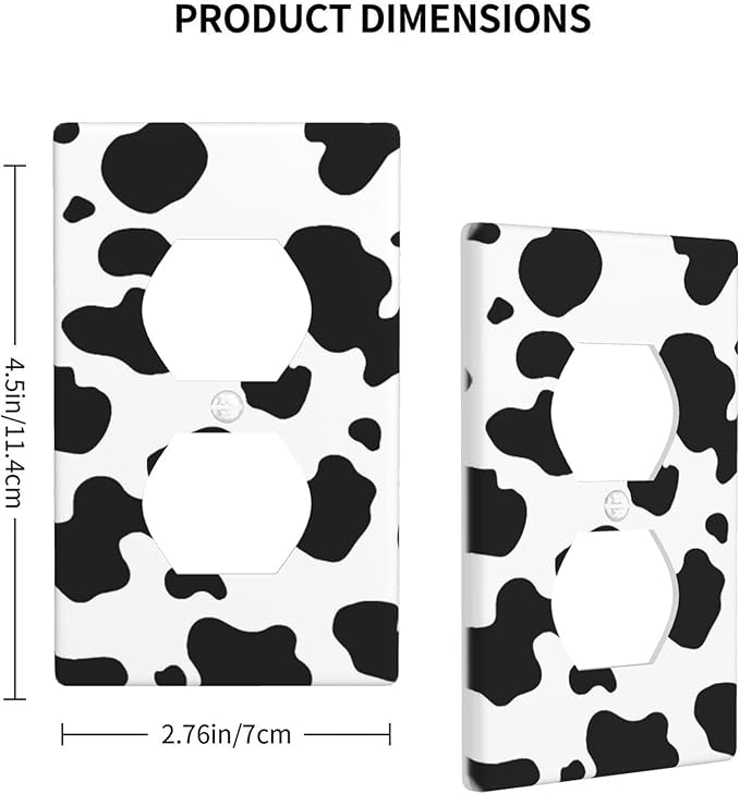 1-Gang Duplex Wall Plate, Black White Cow Print Pattern Outlet Cover, Rustic Western Farmhouse Decor for Kitchen Mudroom