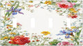 Decorative Light Switch Cover Plate Rustic Red Flower Garden Floral 4 Gang Wall Plates for Electrical Outlets Quad Toggle Switch Plate Covers Outlet Covers Faceplate for Country Home Decor